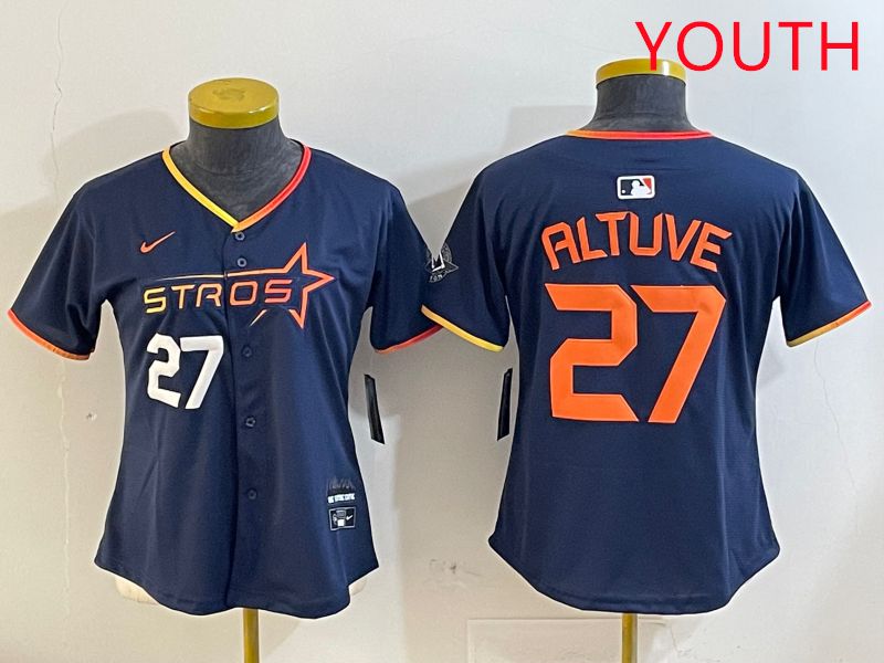 Youth Houston Astros #27 Altuve Drak Blue Three generations Joint Name 2025 Nike MLB Jersey style 4101